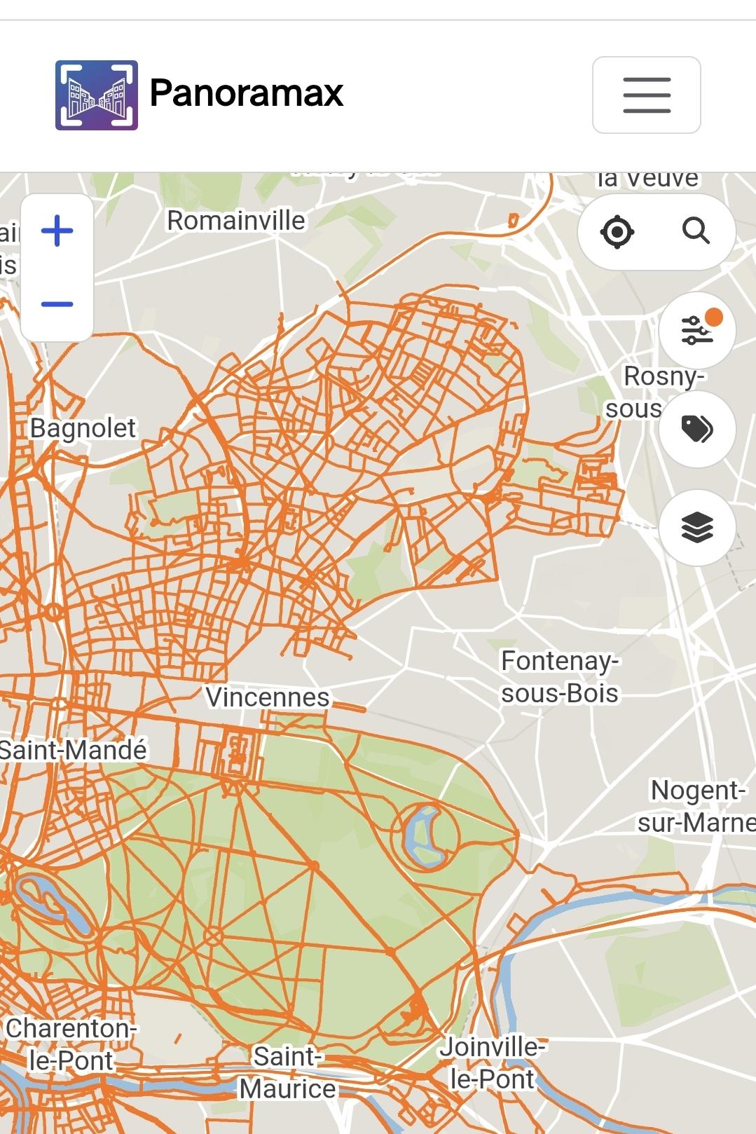 Zoom sur la ville de Montreuil, on devine que l'ensemble des rues ont été cartographiées